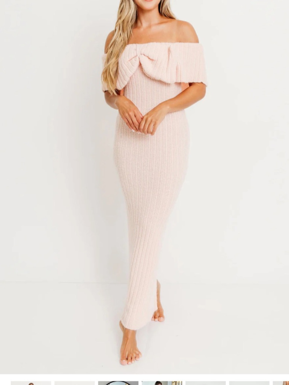 Off-Shoulder Strapless Pink Knit Maxi Dress